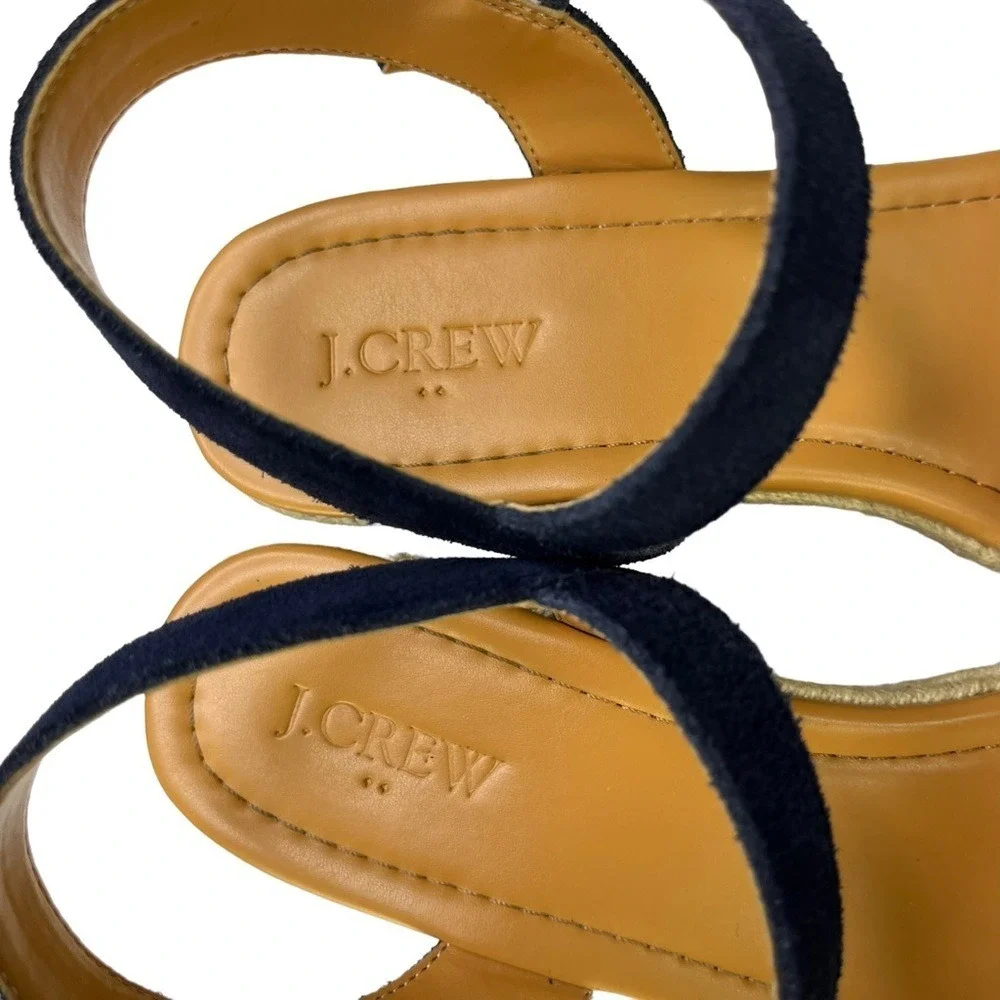 J. Crew Sandals‎ Womens Size 9.5 Blue Suede Leather Platform Espadrille Heels